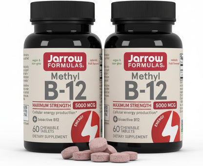 Jarrow Formulae Methyl Vitamin B12 5000 mcg - 60 Chewable Tablets, Natural Fruit Flavour