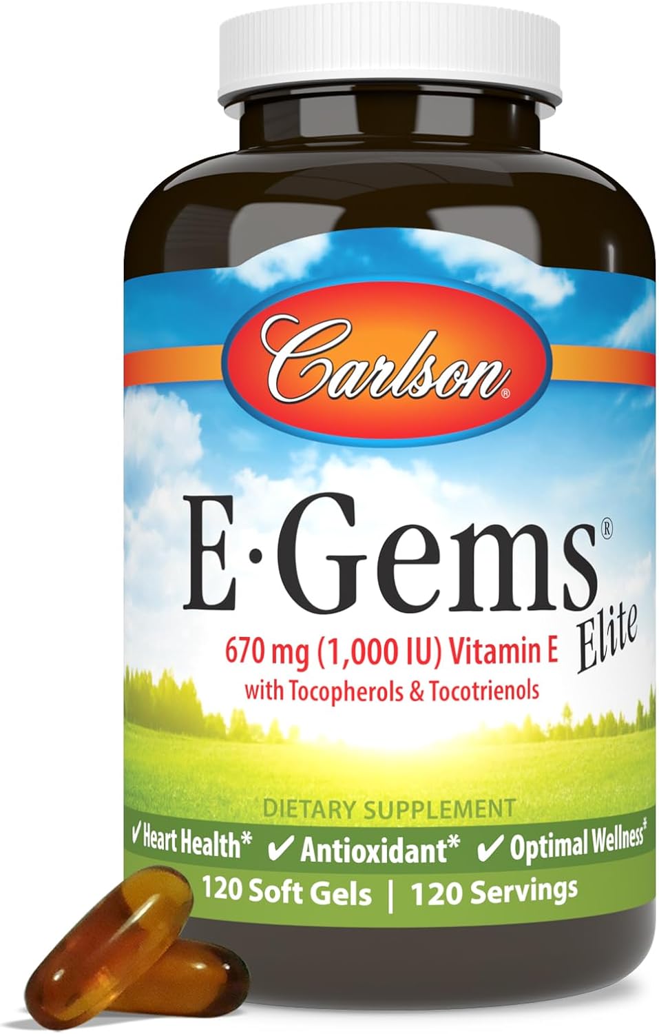 Carlson E-Gems Elite - 1000 IU Vitamin E with Mixed Tocopherols & Tocotrienols - Heart Health Support - 120 Soft Gels - görsel 1