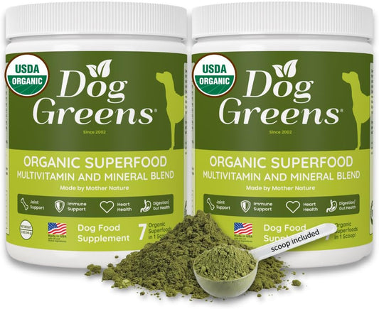 Organic Dog Multivitamin Supplement (340 g, 2 Pack) - Dog Greens Powder, Human Grade Superfoods