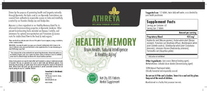 Athreya Herbs Healthy Memory Tablets | 120 Tablets | Ayurvedic Herbal Food Supplement for Brain & Memory