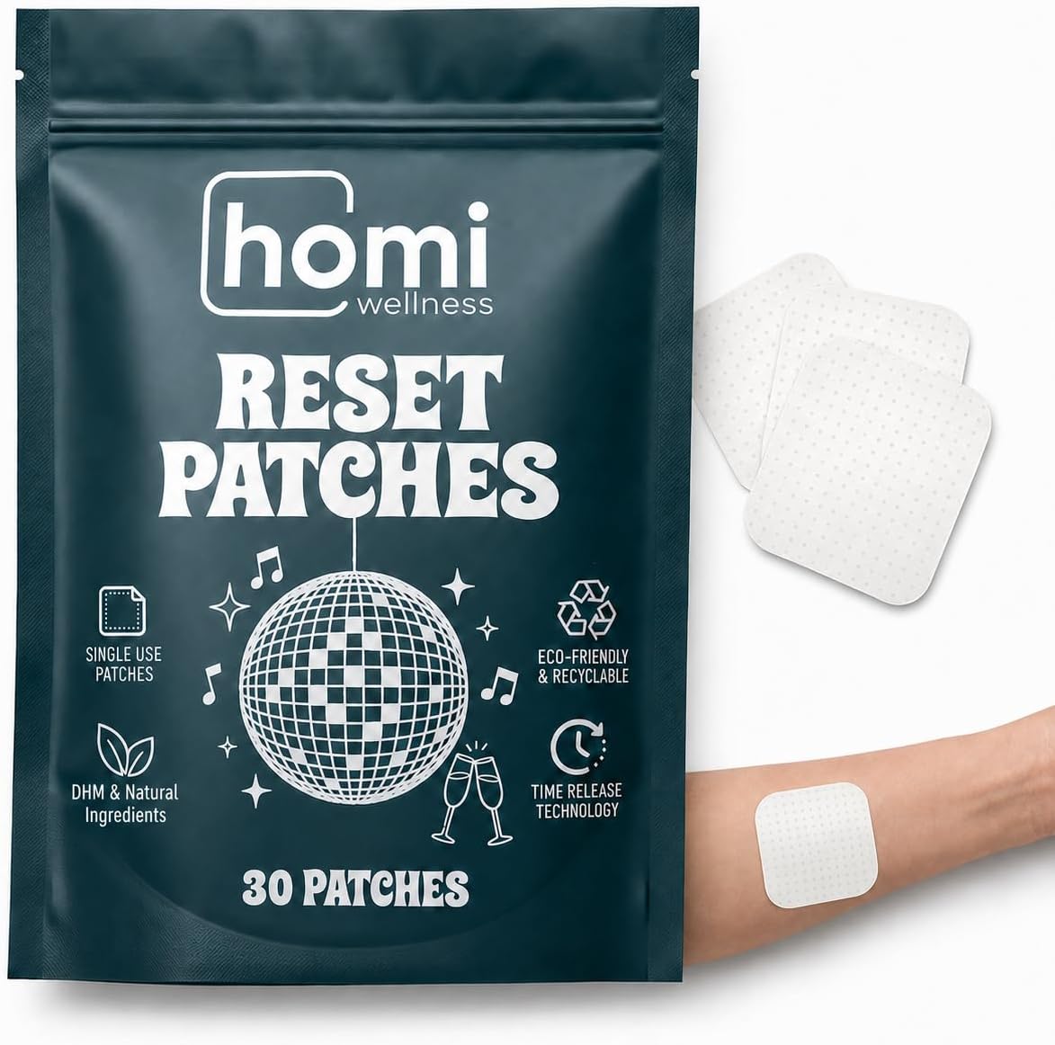 Homi Wellness Reset Patches - DHM 500mg Transdermal Recovery Patches with Magnesium & Botanicals, 30 Patches - görsel 1