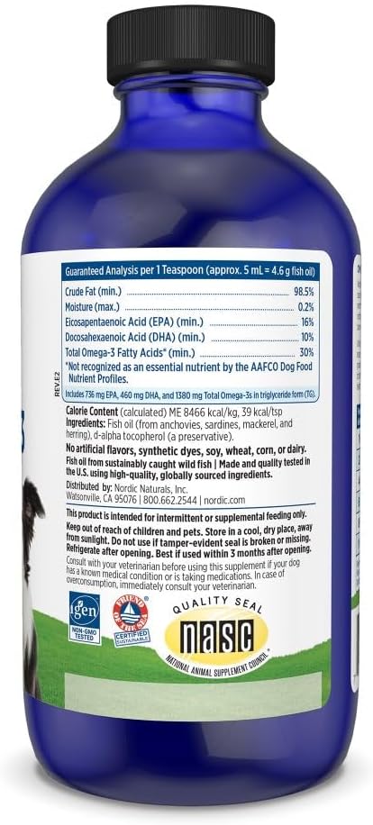 Nordic Naturals Omega-3 Pet, Unflavoured - 227 ml - 1380 mg Omega-3 Per 5 ml - Fish Oil for Medium to Large Dogs with EPA & DHA - görsel 2