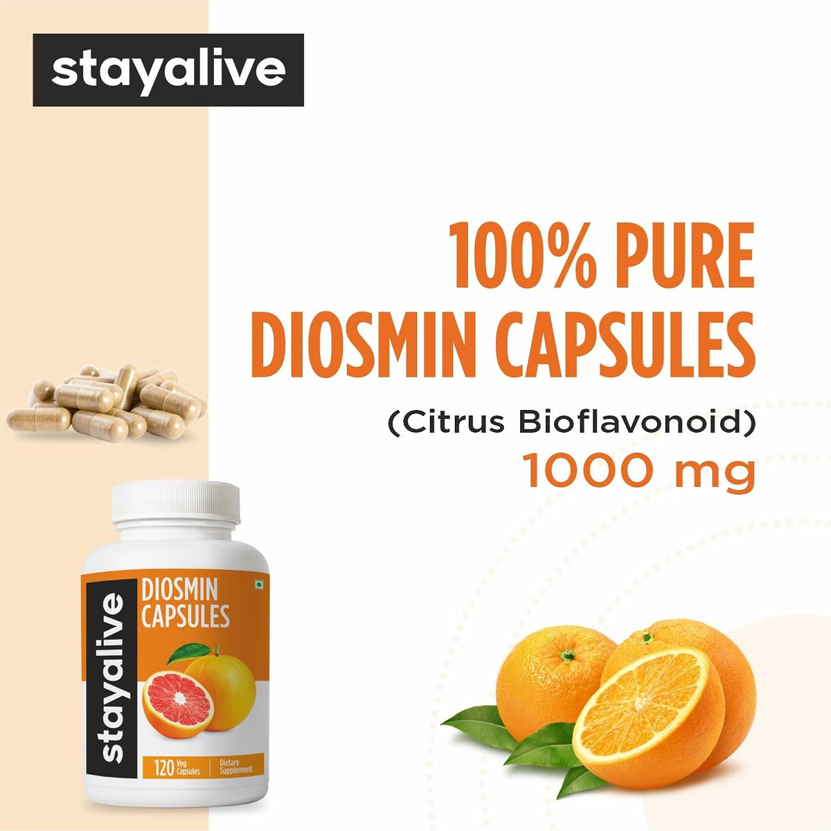 STAY ALIVE Pure Diosmin Complex 1000mg, 120 Capsules - görsel 3