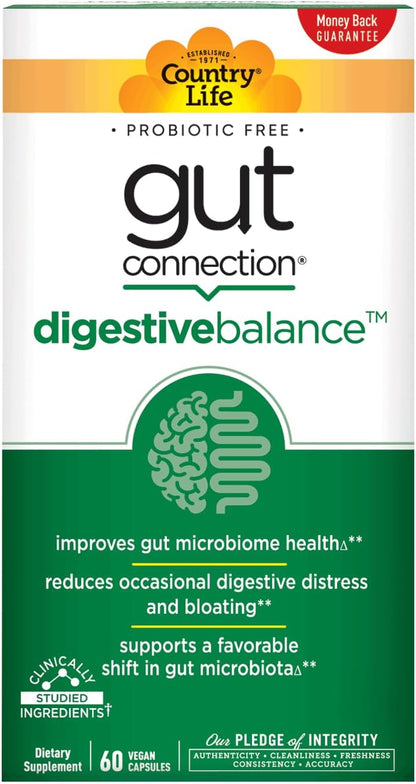 Country Life Gut Connection Digestive Balance – Prebiotic & Digestive Supplement for Gut Health (60 Capsules)