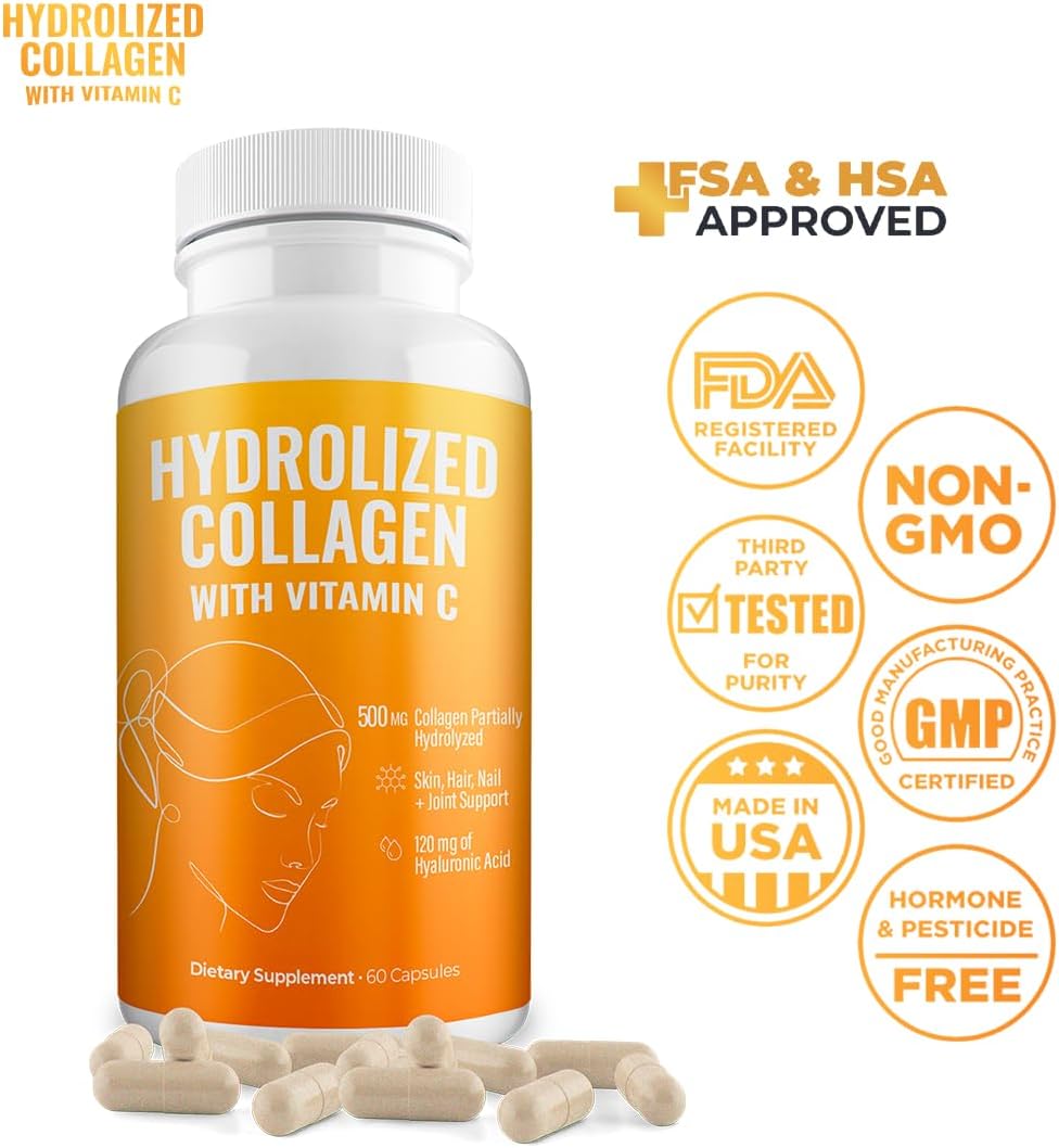 Aura Vitamin Hydrolysed Collagen with Vitamin C and Hyaluronic Acid Capsules, 500 mg, 120 Capsules (2 Bottles) - görsel 3