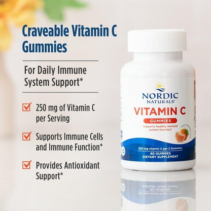 Nordic Naturals Vitamin C Gummies, Tart Tangerine Flavour - 250 mg, 120 Gummies