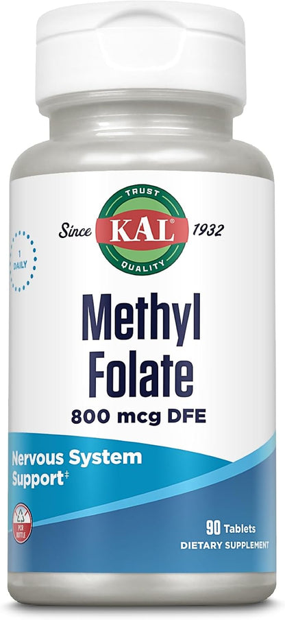 KAL Methyl Folate 800 mcg - 5-MTHF Active Form, 90 Tablets