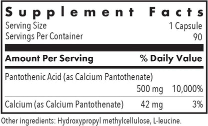 ARG Pantothenic Acid - 500 mg Vitamin B5 - Hypoallergenic - Vegetarian Capsules