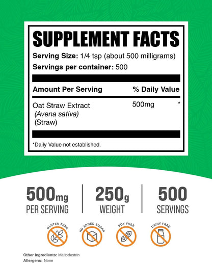 Oat Straw Extract Powder - Avena Sativa Supplement, 500 mg per Serving, 250 g