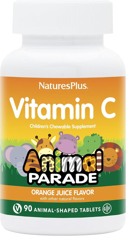 NaturesPlus Animal Parade Vitamin C Children's Chewable - Natural Orange Juice Flavour - 90 Tablets (Pack of 4)