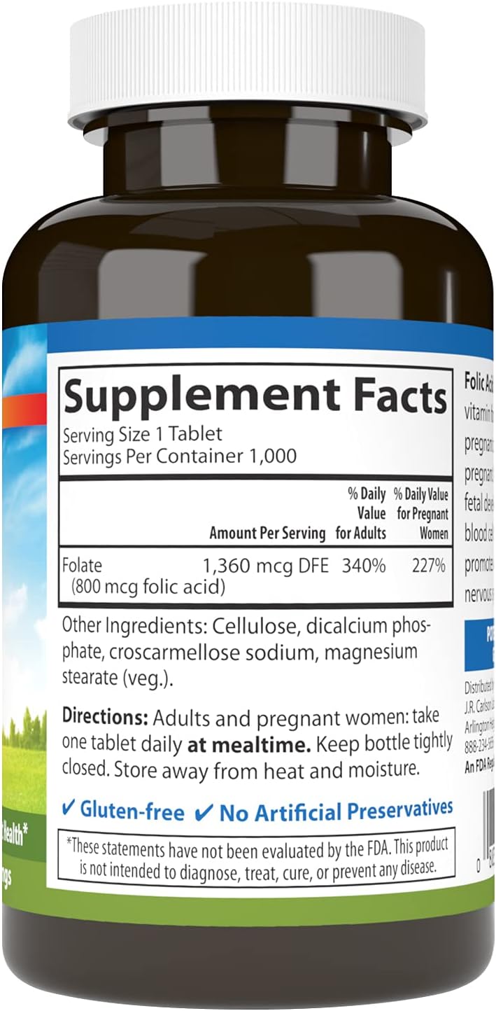 Carlson Folic Acid 800 mcg – Prenatal Support (1000 Tablets) - görsel 2