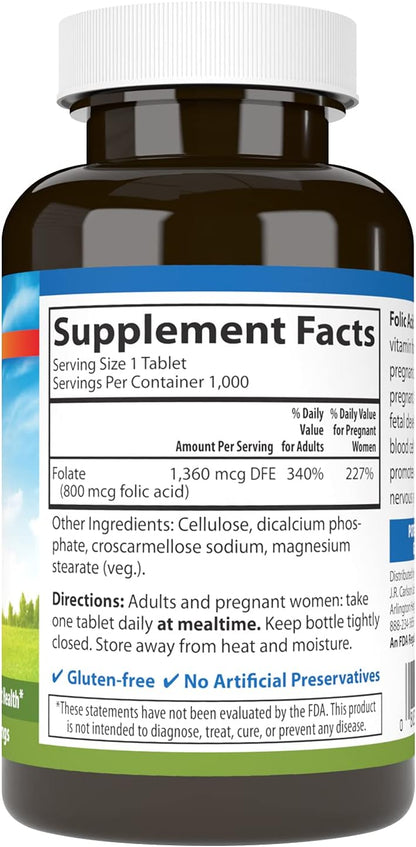 Carlson Folic Acid 800 mcg – Prenatal Support (1000 Tablets)