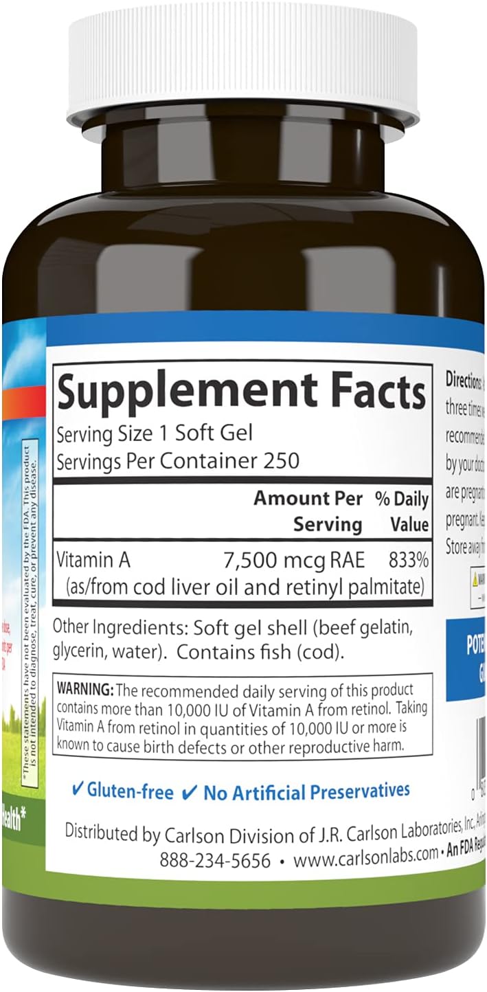 Carlson Vitamin A 25,000 IU, 250 Soft Gels - görsel 2