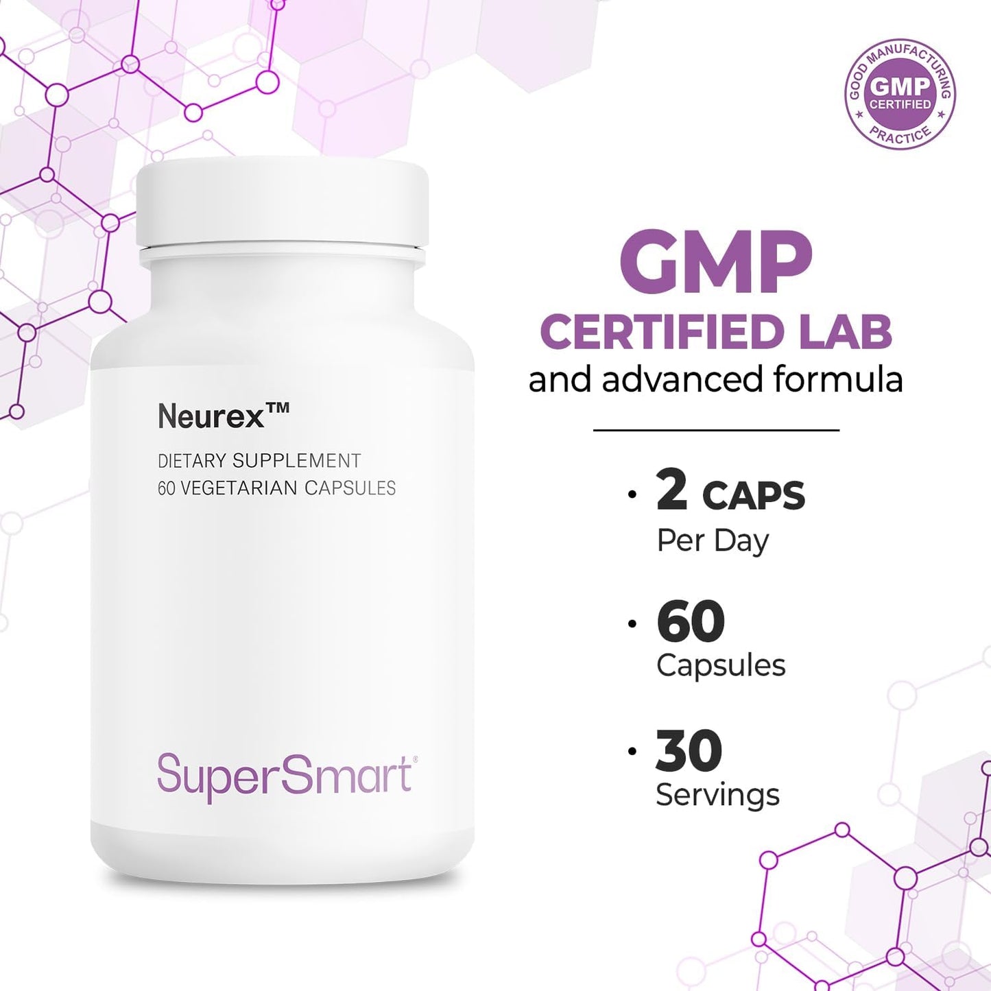 Supersmart Neurex – Brain Supplement for Memory & Cognitive Processing | Non-GMO & Gluten-free – 60 Vegetarian Capsules - görsel 5