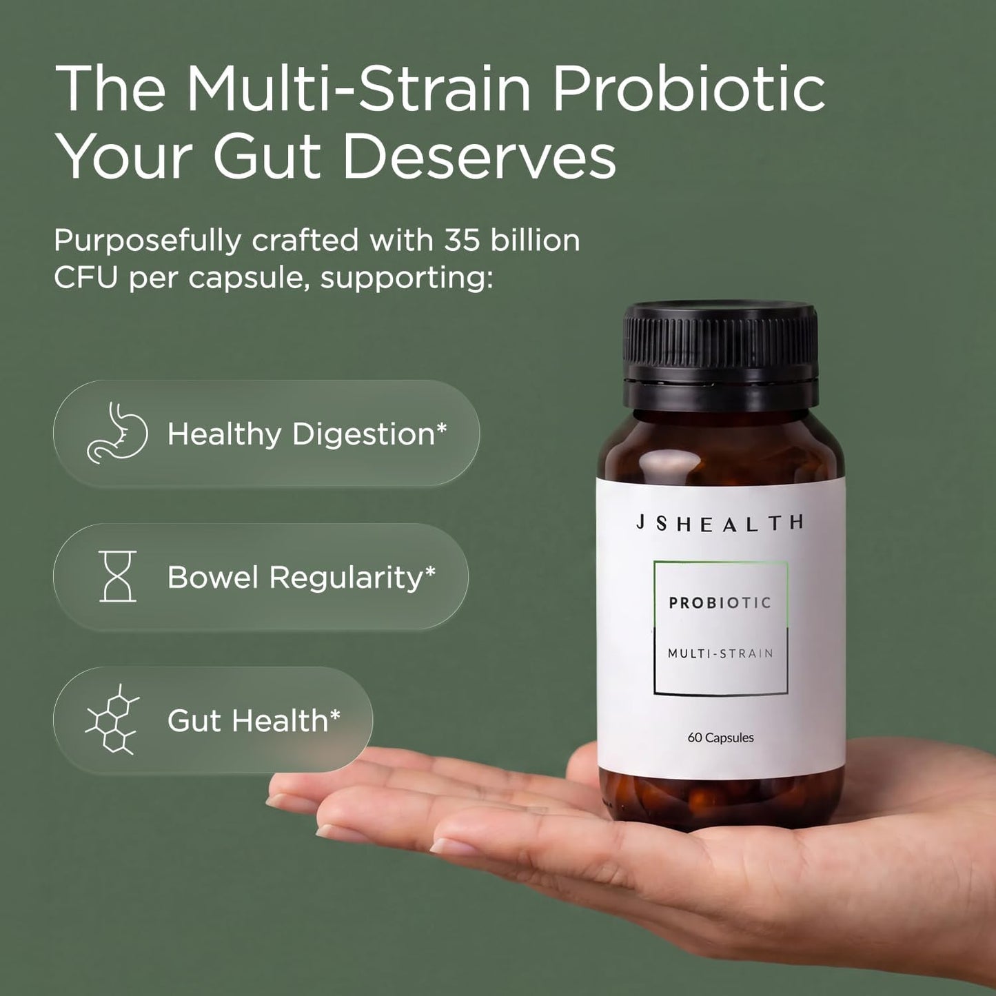 JSHealth Vitamins Gut Health and Immunity Formula | Probiotics for Women and Men | Shelf-Stable Probiotic Supplement for Digestive Health and Immune Support (60 Capsules) - görsel 2