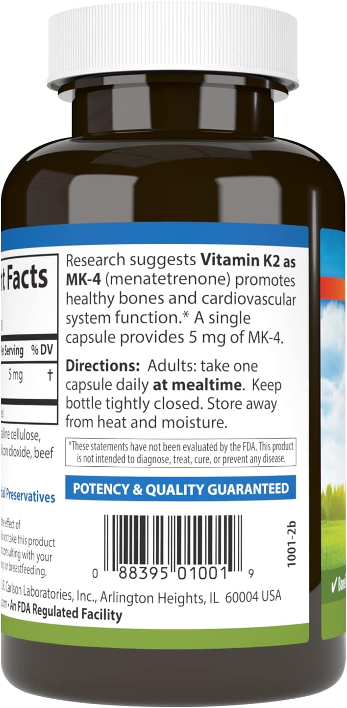 Carlson – Vitamin K2, MK-4 (Menatetrenone) – Bone & Heart Health Supplement – Soy-Free – 180 Capsules - görsel 3