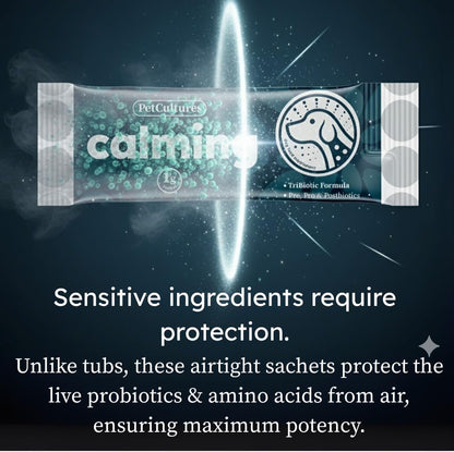 PetCultures Calming Tribiotic Dog Supplement Powder – Supports Stress & Gut-Brain Axis (Trial Pack, 10 Sachets)