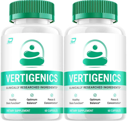 Vertigenics Brain Supplement Capsules – Maximum Strength All-Natural Formula (2 Pack, 120 Capsules)