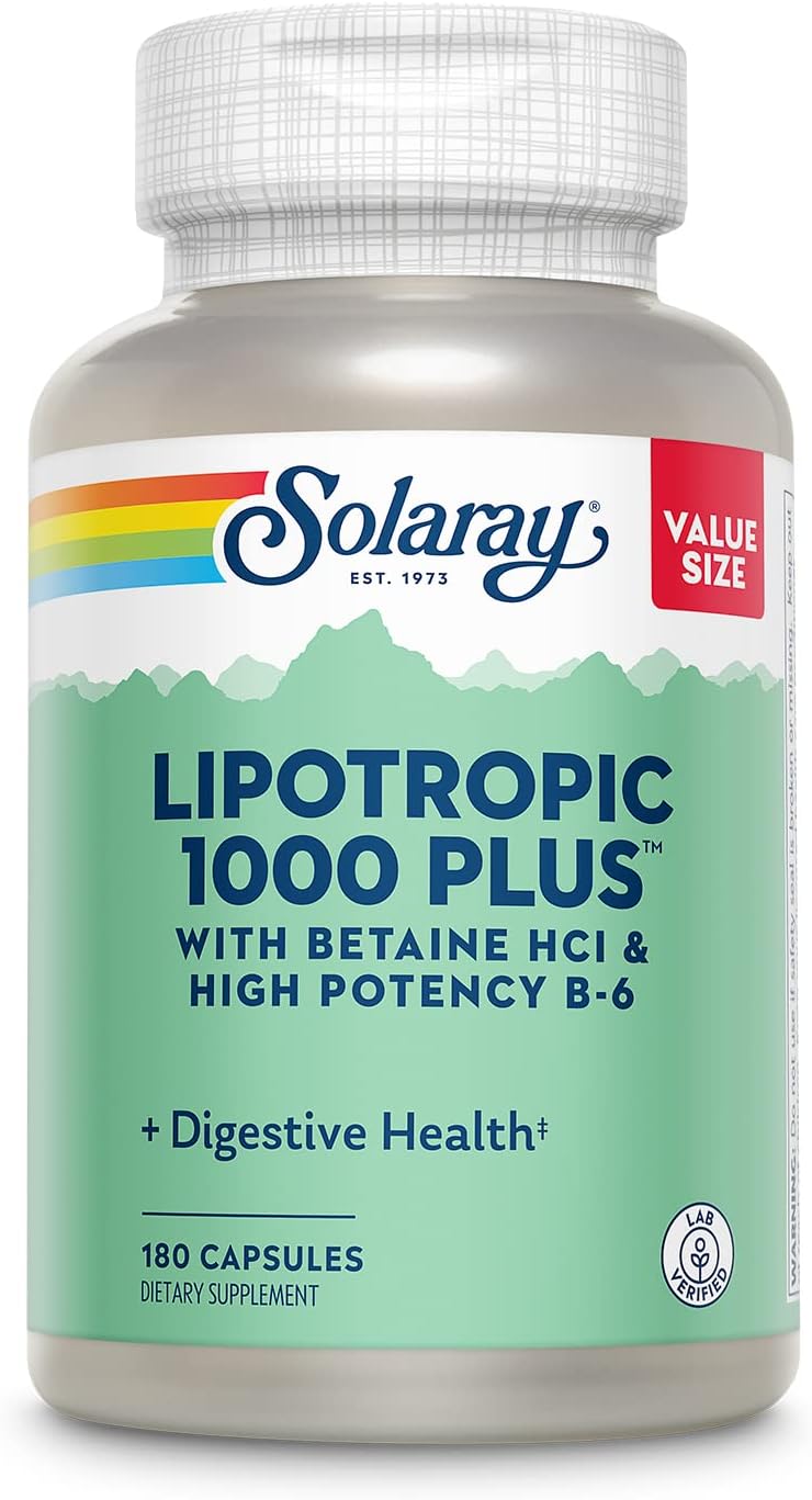 SOLARAY Lipotropic 1000 Plus – Digestive, Energy & Fat Metabolism Support with Betaine HCl and Vitamin B-6 (180 Capsules) - görsel 1