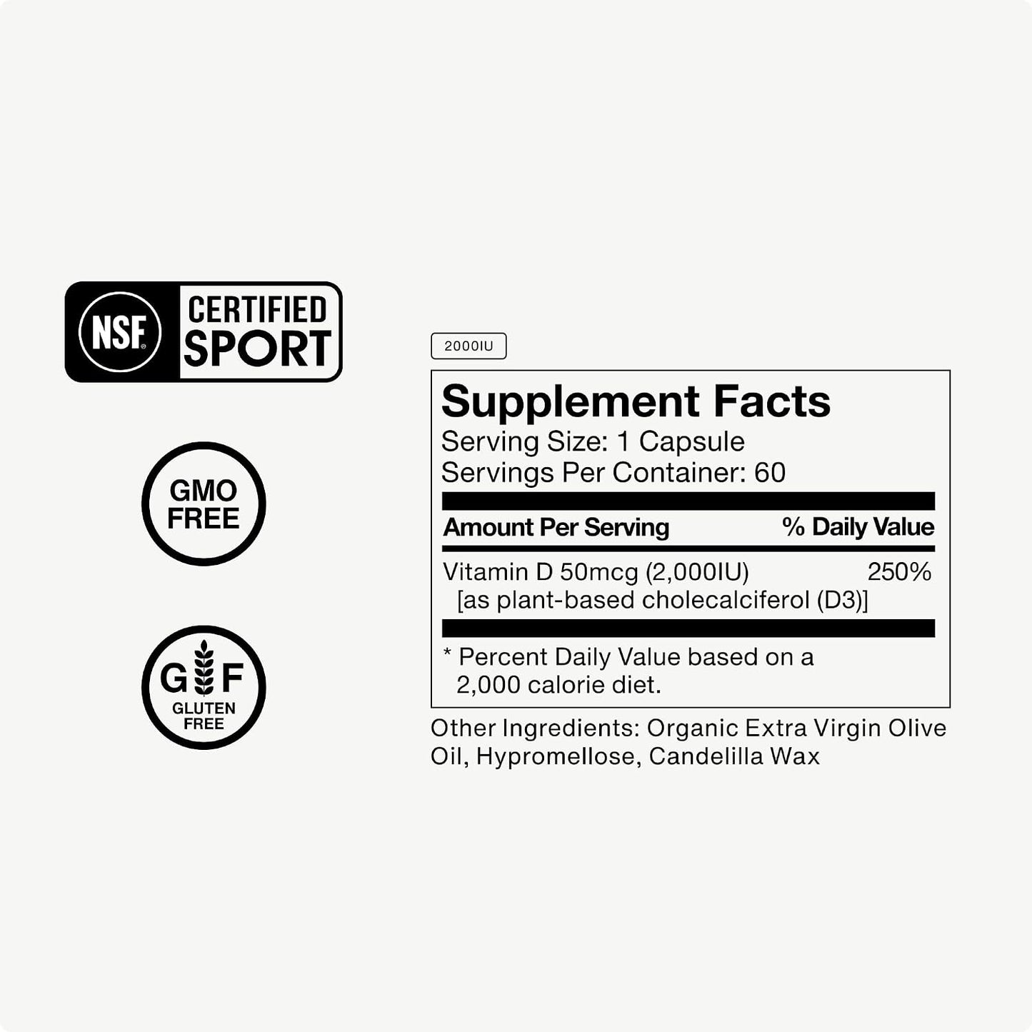Momentous Vitamin D3 2,000 IU Capsules – NSF Certified for Sport, Gluten-free (60 Capsules) - görsel 5