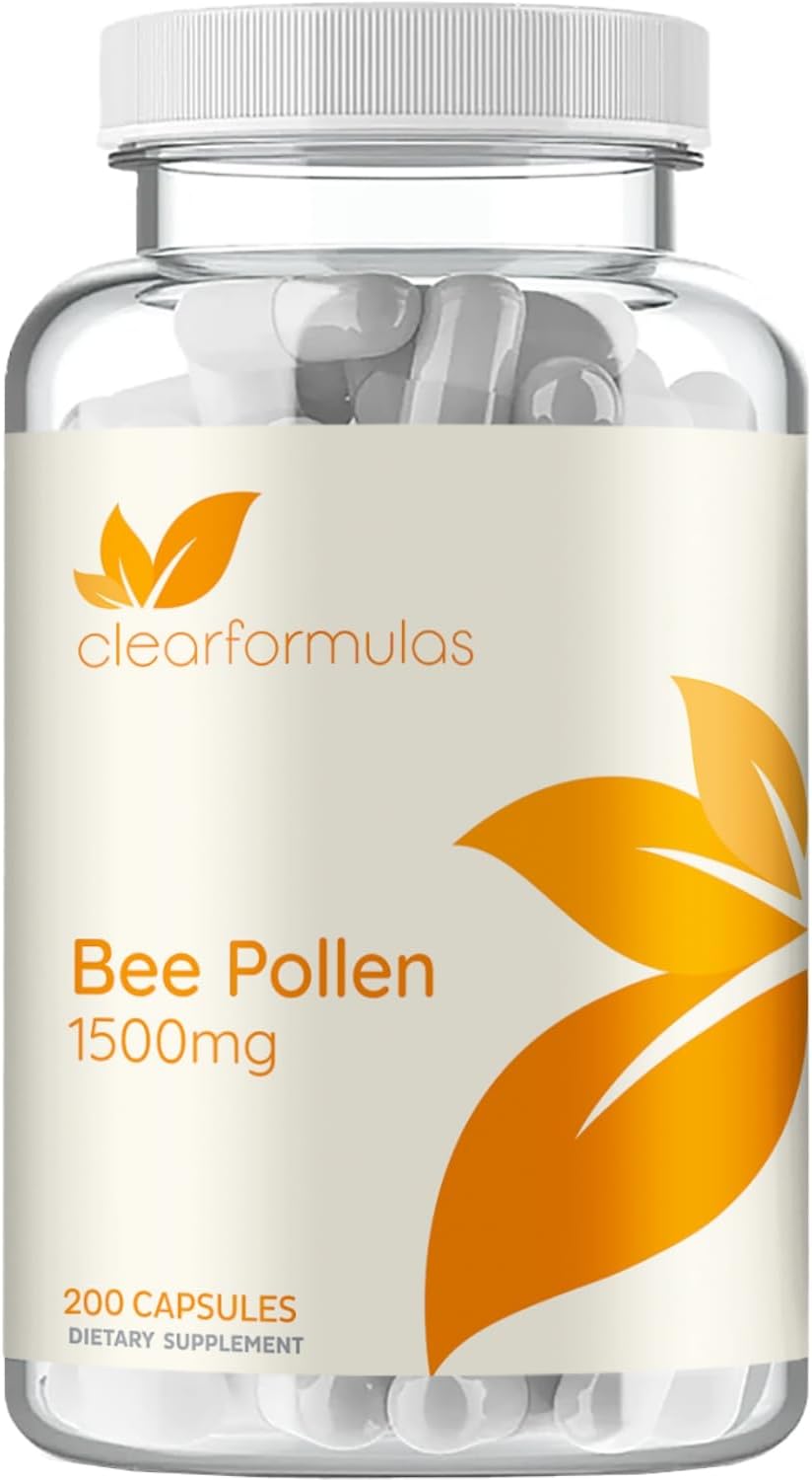 High Strength Bee Pollen Supplement - Natural Superfood with Vitamins Minerals Antioxidants - 1500mg Serving (200 Capsules) - görsel 1