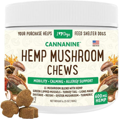 iHeartDogs Hemp Mushroom Chews - Mobility, Calming, Allergy, Lumps, Bumps, Lipomas & Immune Support - 60 Count (600mg Hemp)