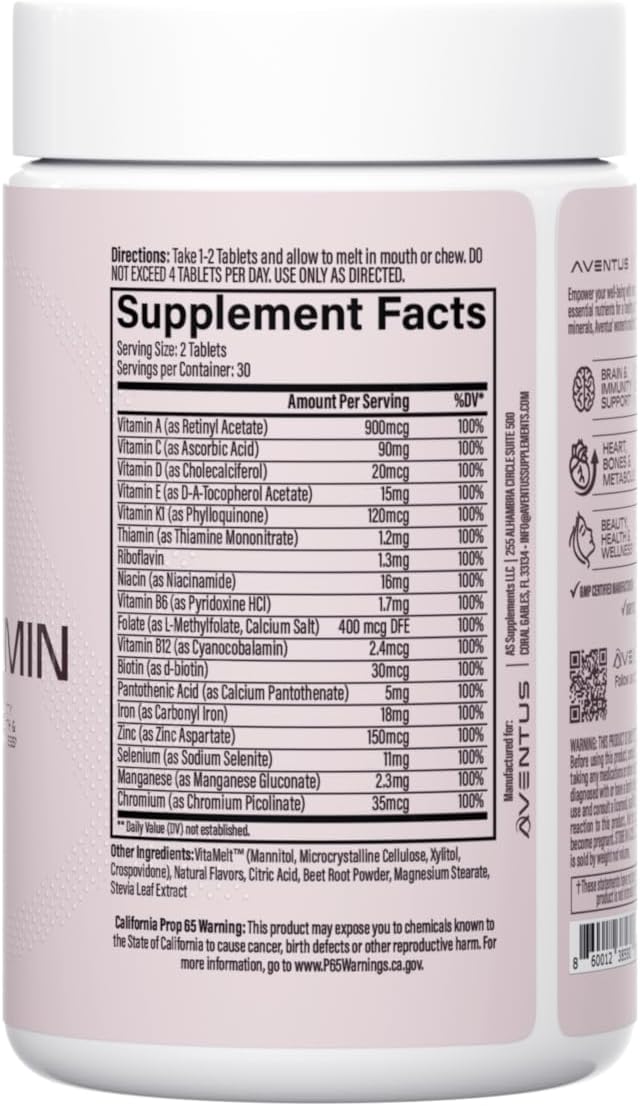 Aventus Women's Multivitamin with Iron - Cherry Flavoured Melt Tablets, 60 Tablets - görsel 2