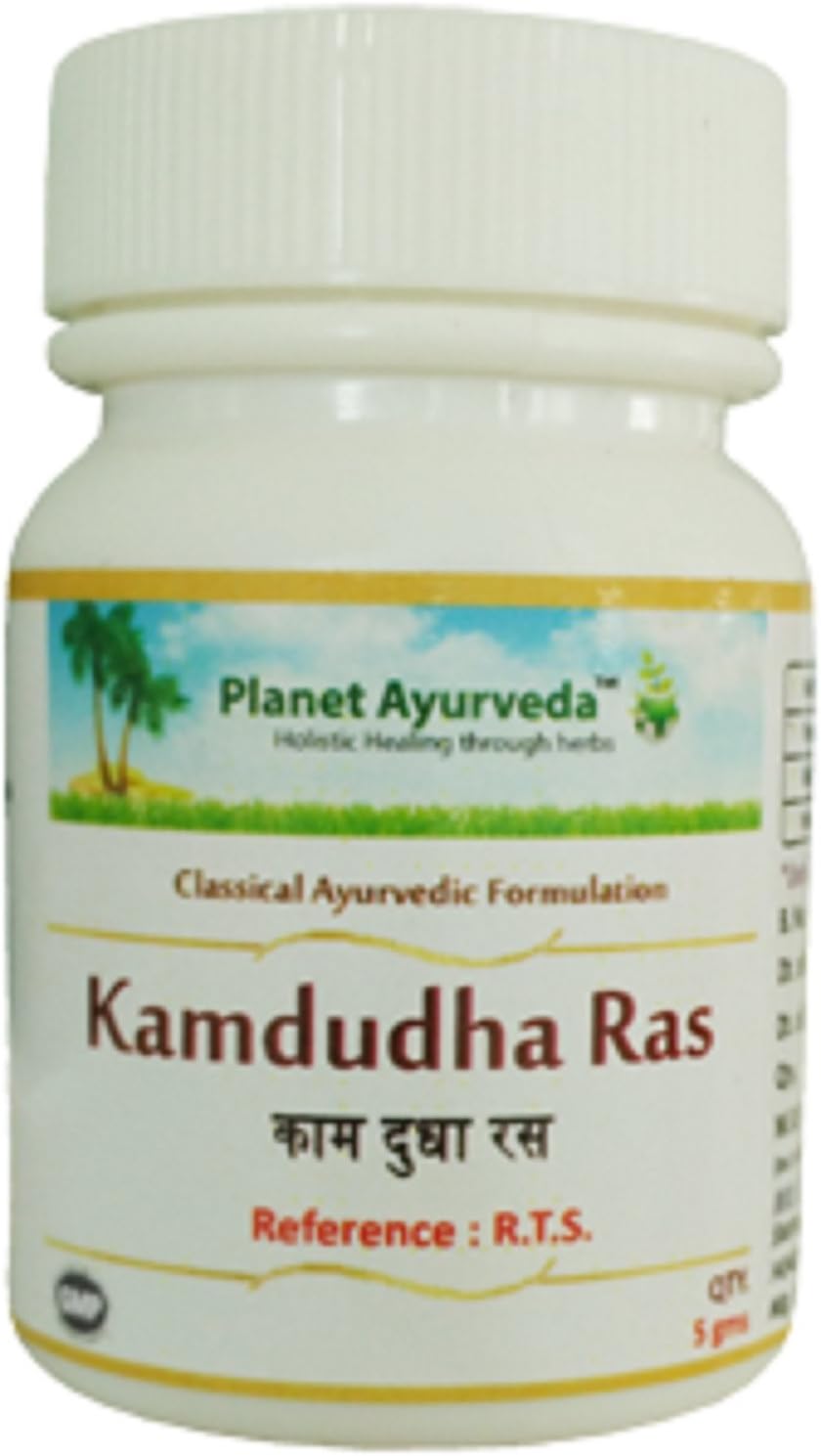 Planet Ayurveda Kamdudha Ras - Classical Ayurvedic Herbo-Mineral Preparation - Tablets - 2 Bottles (Each 30 Tablets, 5g) - görsel 1