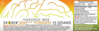 Nootropics Depot Shoden Ashwagandha Extract Powder - 15 Grammes (35% Withanolides)