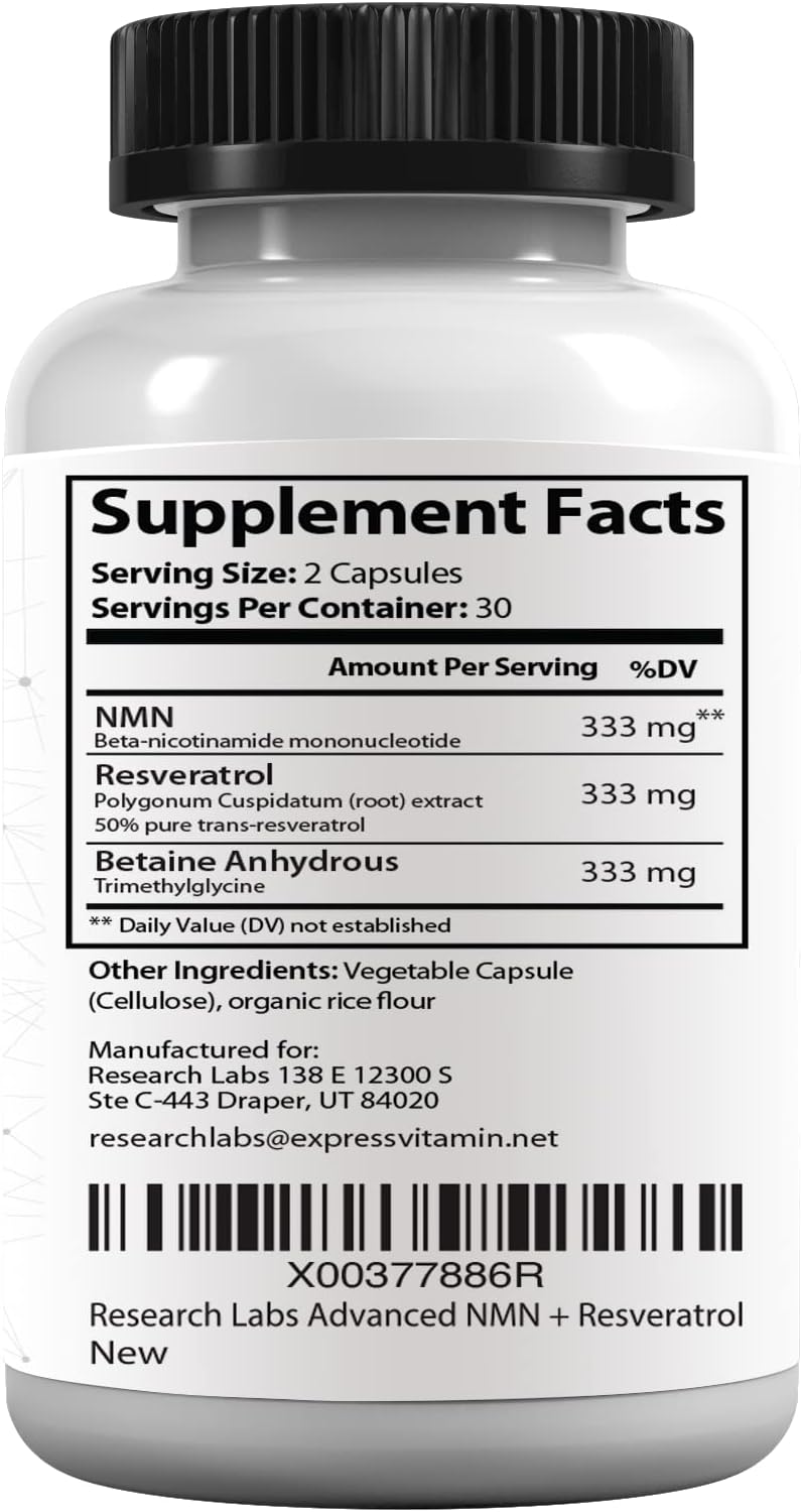 Research Labs Advanced NMN Resveratrol & Betaine (TMG) Longevity Formula - görsel 7
