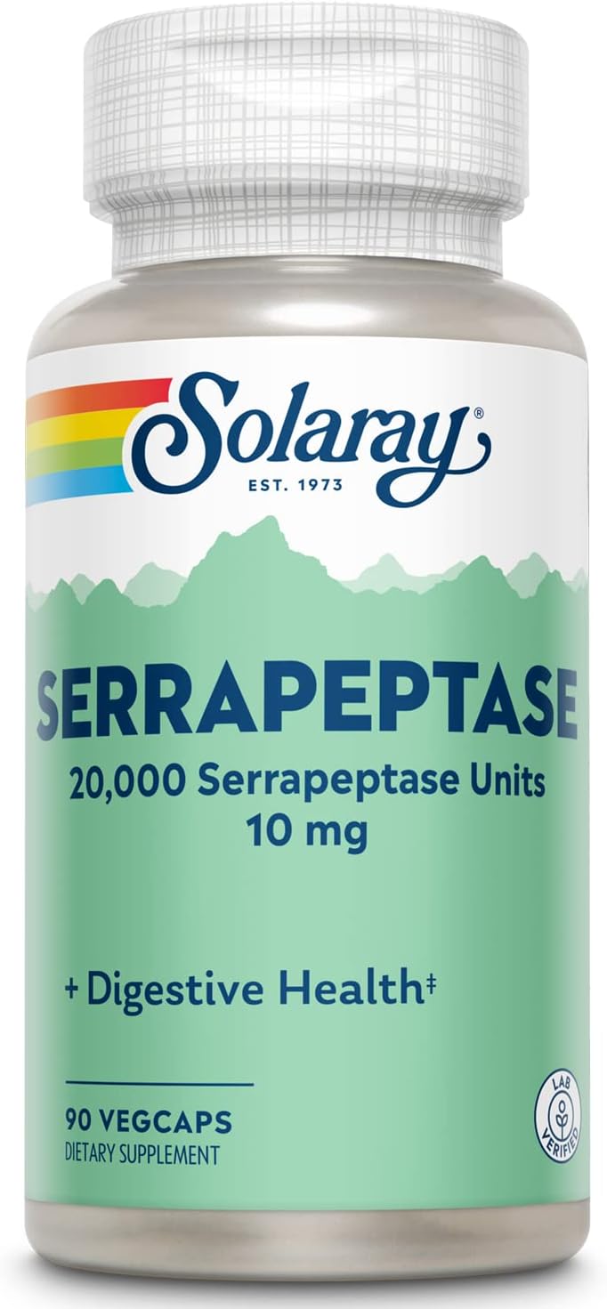 SOLARAY Serrapeptase – 10 mg (20,000 SPU) – Food Supplement for Digestive Support – 90 Vegan Capsules - görsel 1