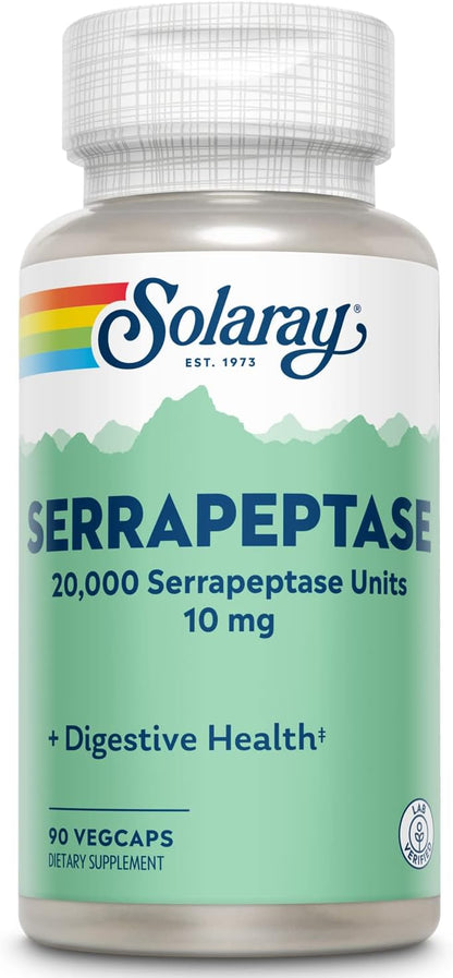 SOLARAY Serrapeptase – 10 mg (20,000 SPU) – Food Supplement for Digestive Support – 90 Vegan Capsules