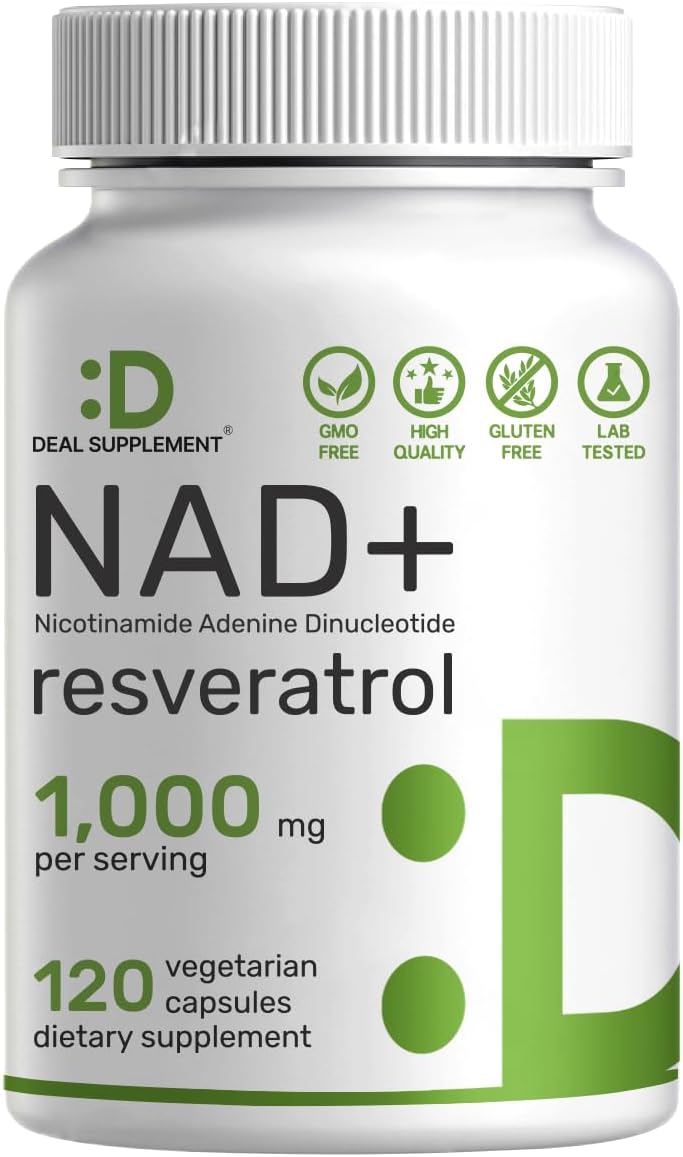 NAD+ Resveratrol Supplement 1,000mg Per Serving, 120 Vegetable Capsules - görsel 1