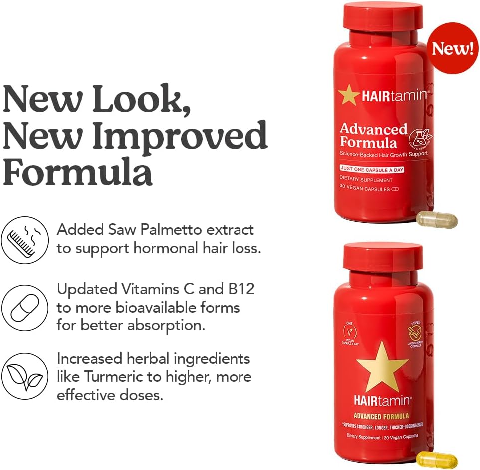 HAIRtamin Advanced Formula Hair Supplement – 5000 mcg Biotin, Vitamins & Antioxidants, Vegan – 1 Month Supply - görsel 8