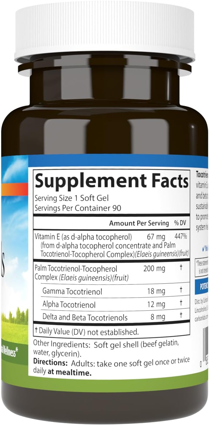 Carlson Tocotrienols, 40 mg, Natural-Source Vitamin E, 90 Soft gel capsules - görsel 2