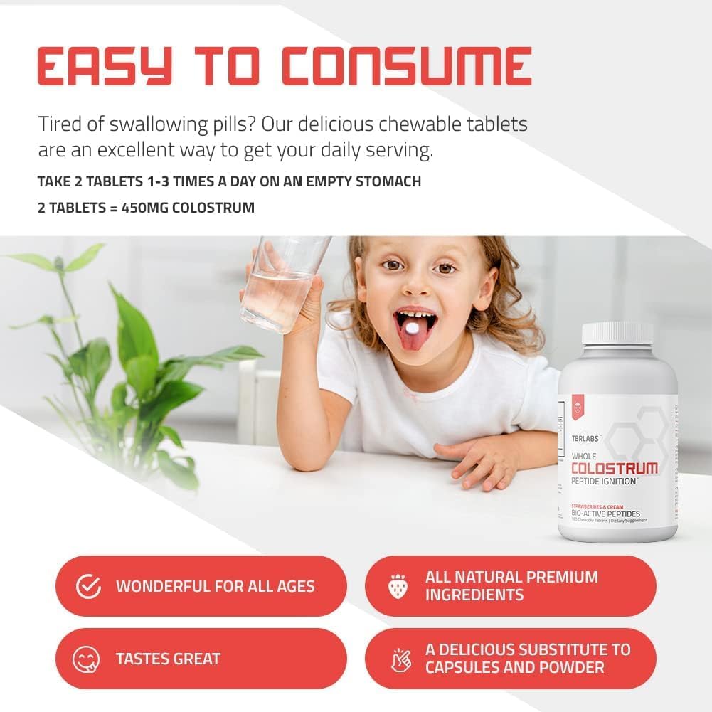 TBR Labs Bovine Colostrum - Grass-Fed, Gut Health & Immunity, 180 Chewable Tablets - görsel 5