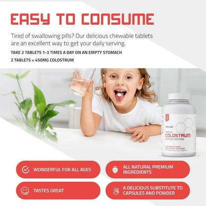 TBR Labs Bovine Colostrum - Grass-Fed, Gut Health & Immunity, 180 Chewable Tablets