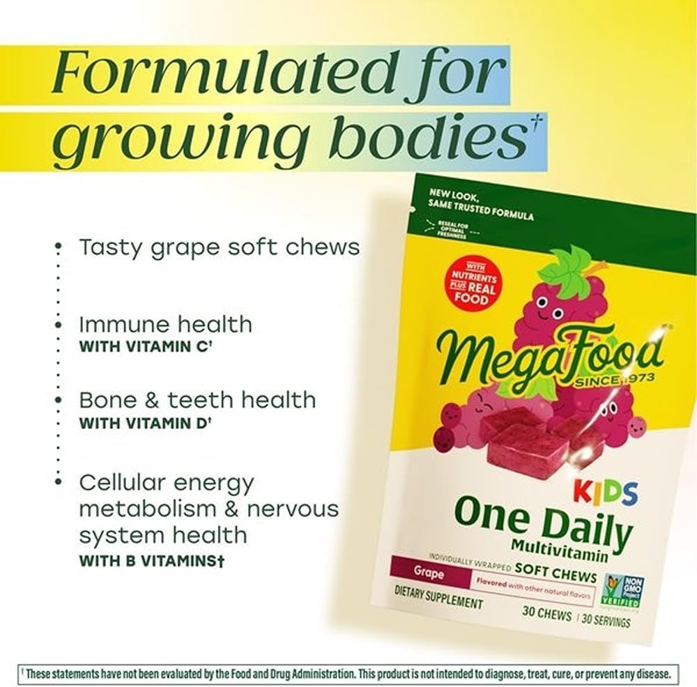 MegaFood One Daily Kids Multivitamin Soft Chews – Grape Flavour (30 Chews, 2 Pack) - görsel 3