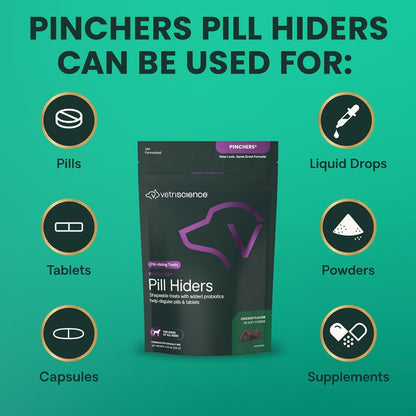 VetriScience Extra Large Pinchers Pill Hiders Chews, Non-Greasy Pill Wrap with Probiotics for Dogs, Chicken, 45 Count