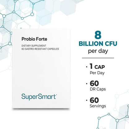 Supersmart Probio Forte - Daily Probiotic Supplement with 8 Billion CFU, 5 Strains, Delayed Release Capsules, Non-GM & Gluten-free, Vegan - 60 Capsules