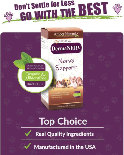 Amber NaturalZ DermaNERV Herbal Supplement for Dogs, Cats, and Small Pets - 30 ml