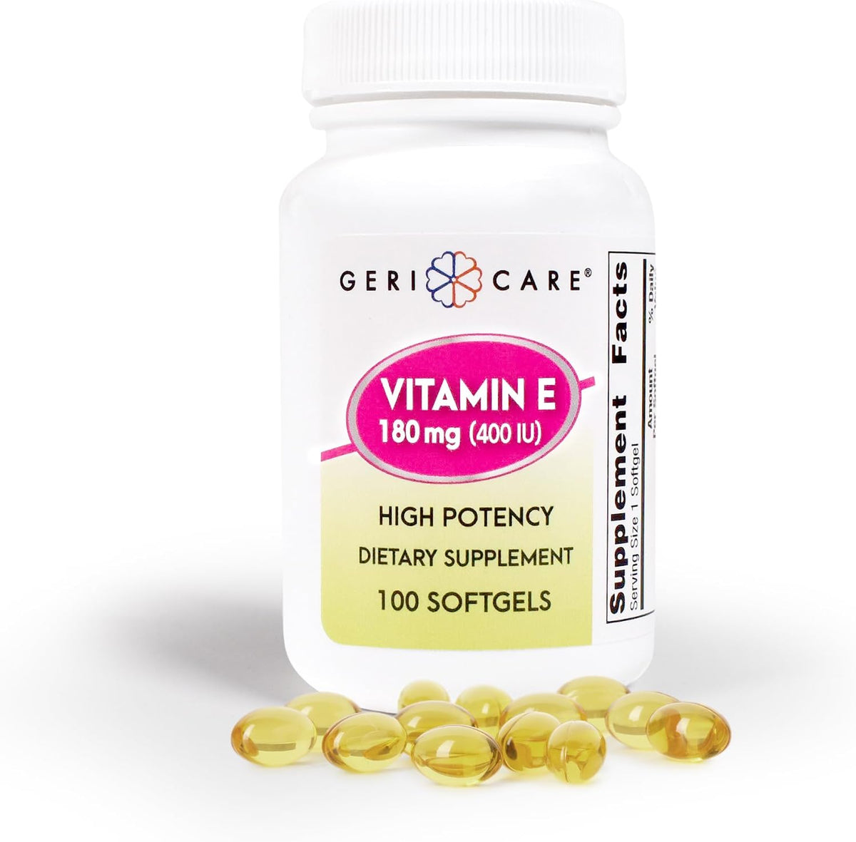 GeriCare High-Potency Vitamin E Capsules – 400 IU for Skin and Immune Support, 180 mg | 100 Count - görsel 1