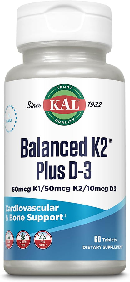 KAL Balanced K2 Plus D-3 Tablets, 100 mcg, 60 Tablets