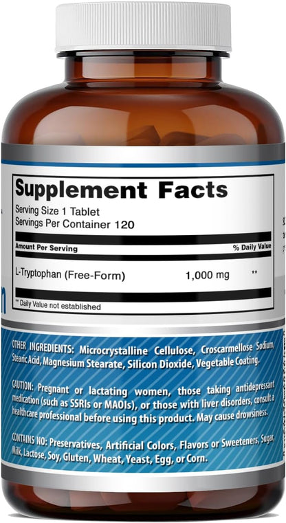 Amazing Formulae L-Tryptophan 1000mg Tablets Supplement - Non-GMO, Gluten-free - 120 Count