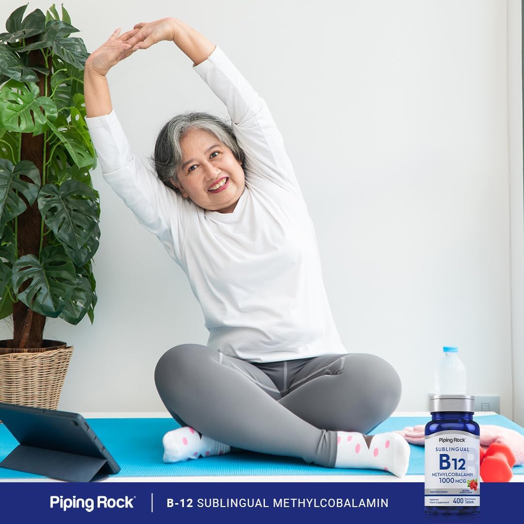 Piping Rock Vitamin B12 Sublingual Tablets - 1000 mcg Methylcobalamin, 400 Tablets, Berry Flavour - görsel 6