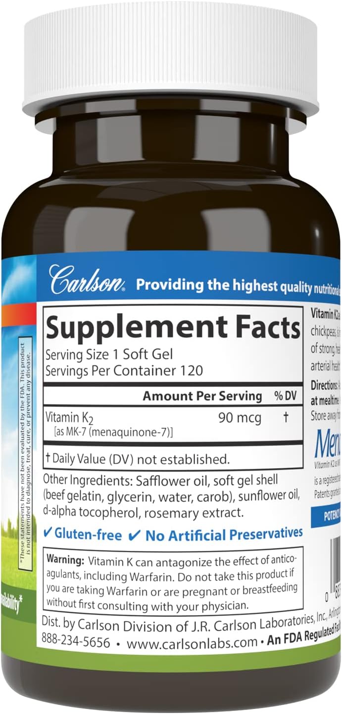 Carlson Vitamin K2 MK-7, 90 mcg, 120 Softgels – Bone Health & Calcium Utilisation - görsel 2