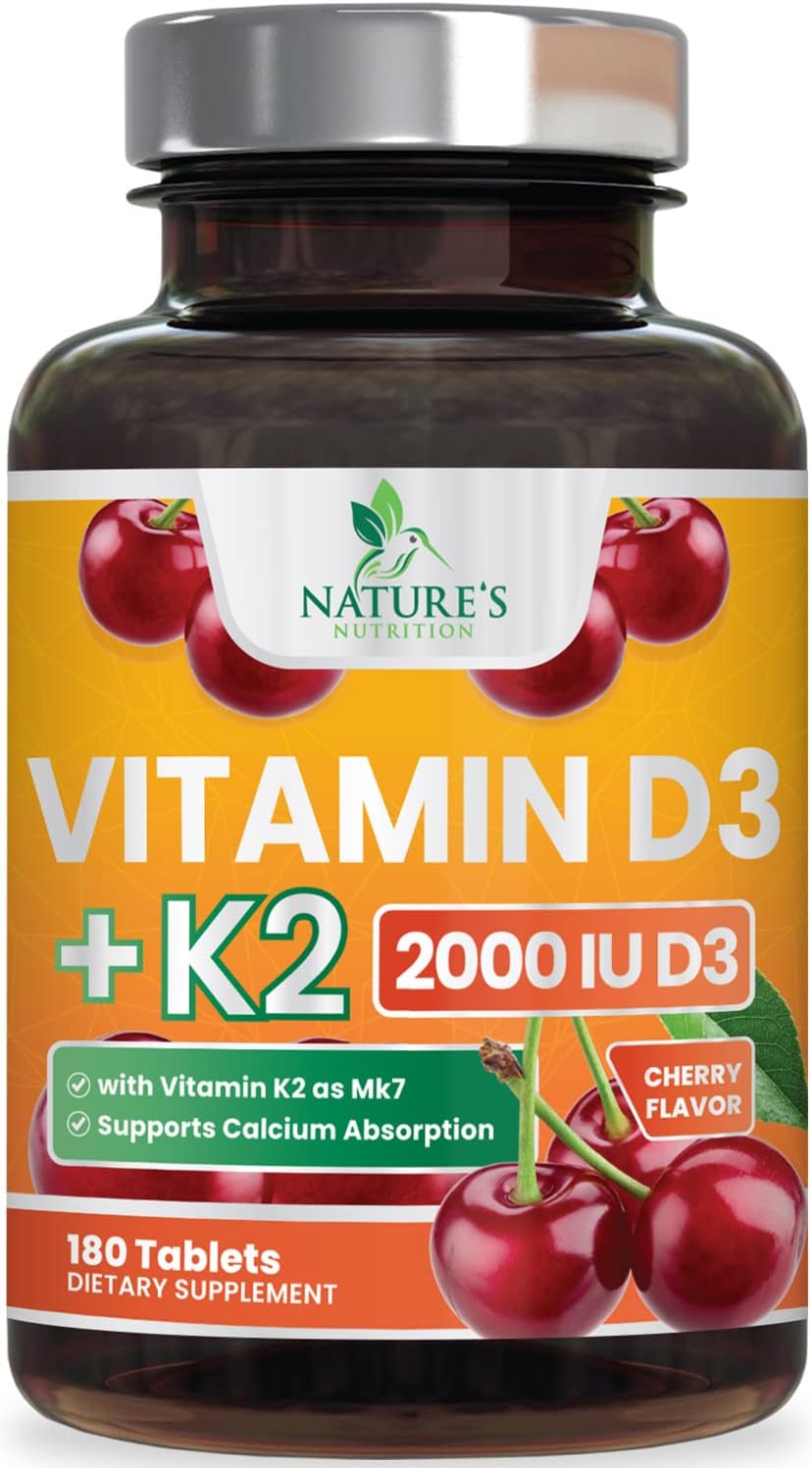 Vitamin D3 & K2 Supplement - 2000 IU D3 + 75 mcg MK-7 - Chewable Berry Tablets (120 Count) - görsel 10