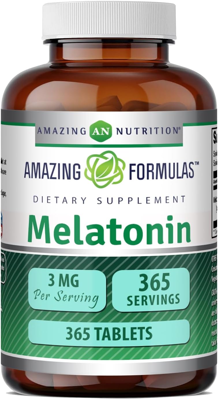 Amazing Formulae Melatonin 3 mg per Tablet | Non-GMO | Gluten-free | 365 Count - görsel 1