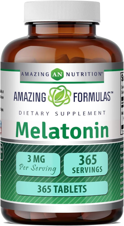 Amazing Formulae Melatonin 3 mg per Tablet | Non-GMO | Gluten-free | 365 Count