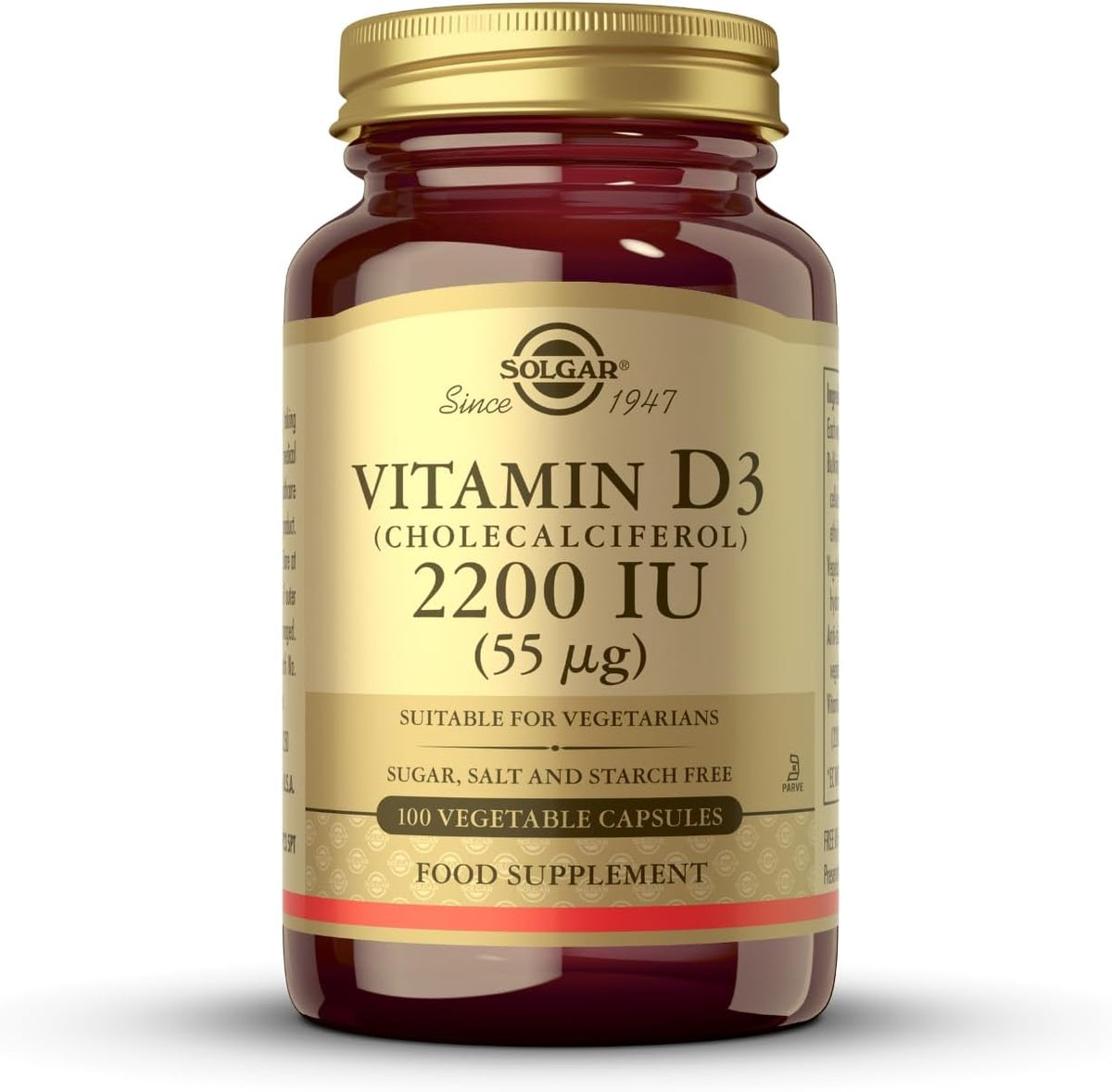 Solgar Vitamin D3 (Cholecalciferol) 55 mcg (2200 IU), 100 Vegetable Capsules - görsel 1